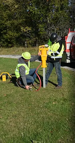 Channel post fence line driven with a Rhino pneumatic post driver