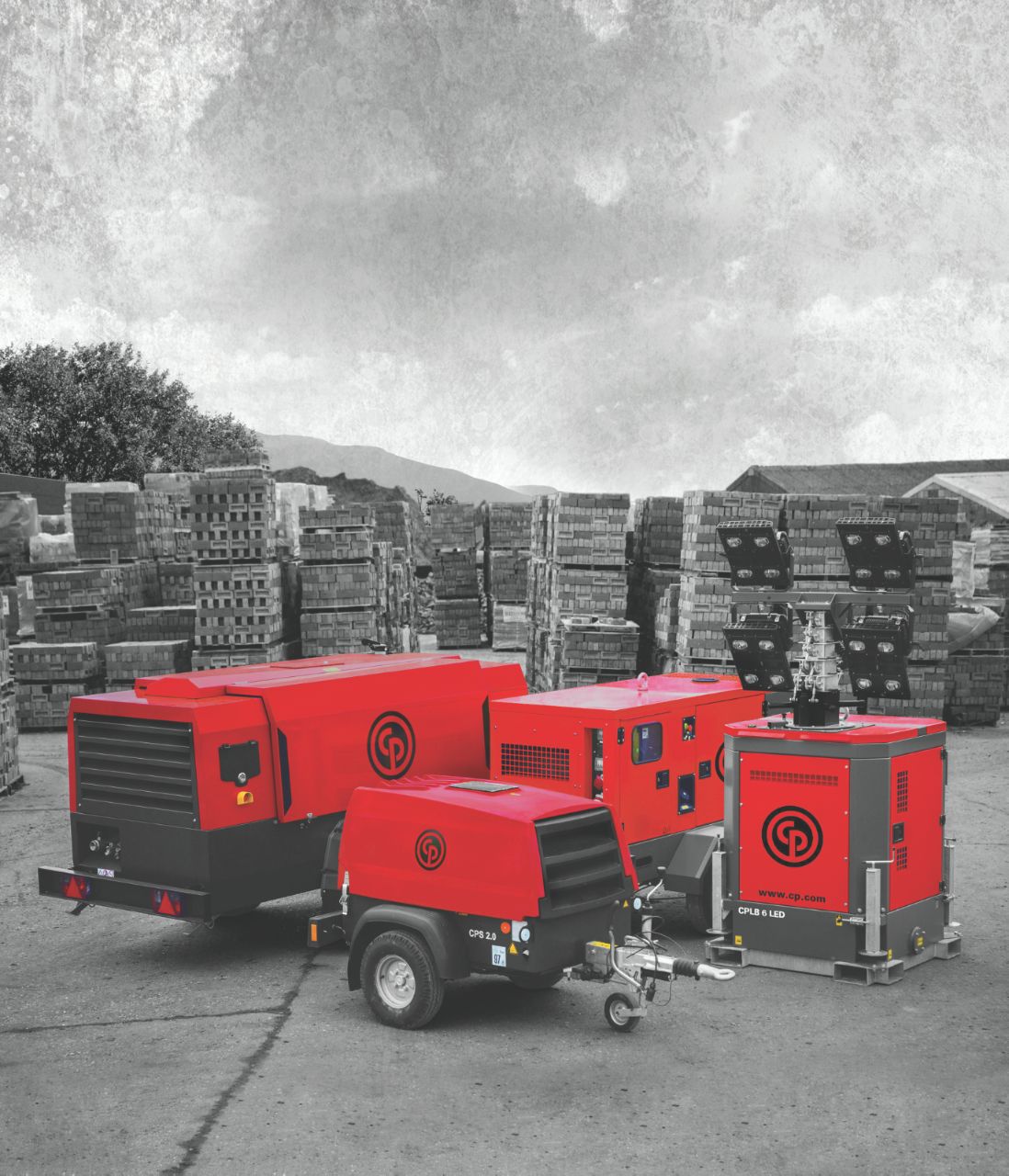 Chicago Pneumatic portable compressors and light tower on a jobsite
