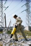 man using pneumatic paving breaker