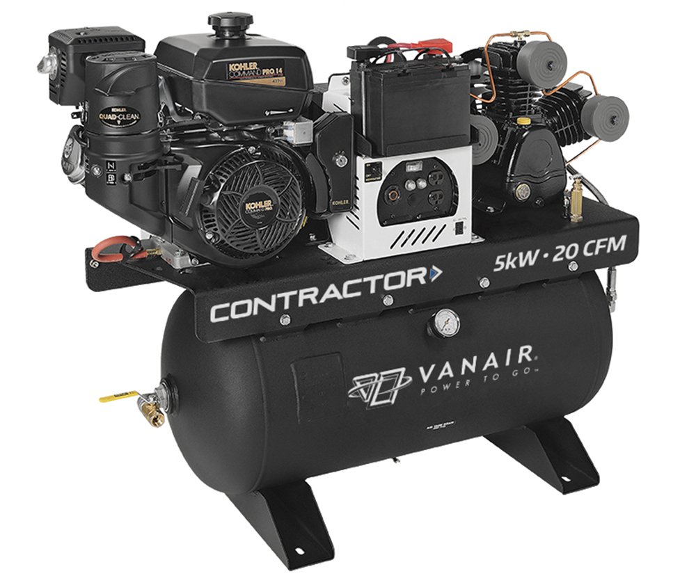 Contractor Reciprocating Air Compressor with Generator - 30 Gal, 19HP Kohler